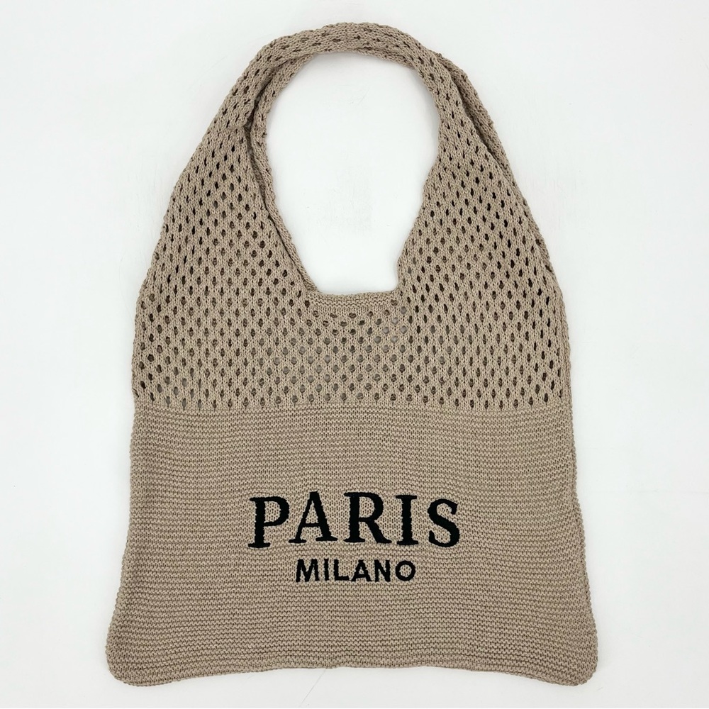 NEW Neutral Tan Paris Travel Crochet Knit Shoulder Hobo Fashion Tote Bag